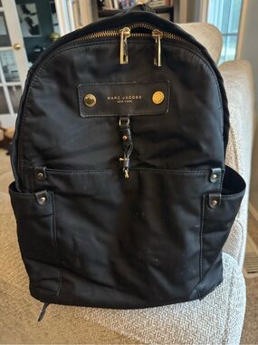 Marc Jacobs Black Nylon Backpack with Gold Hardware